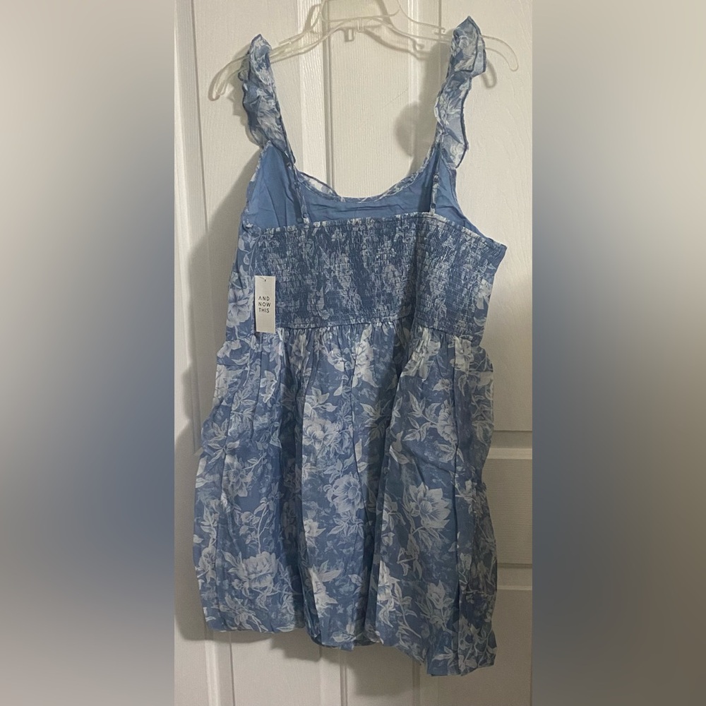 NWT.. AND NOW THIS WOMENS BLUE FLORAL RUFFLE STRAP MINI DRESS - Picture 10 of 13